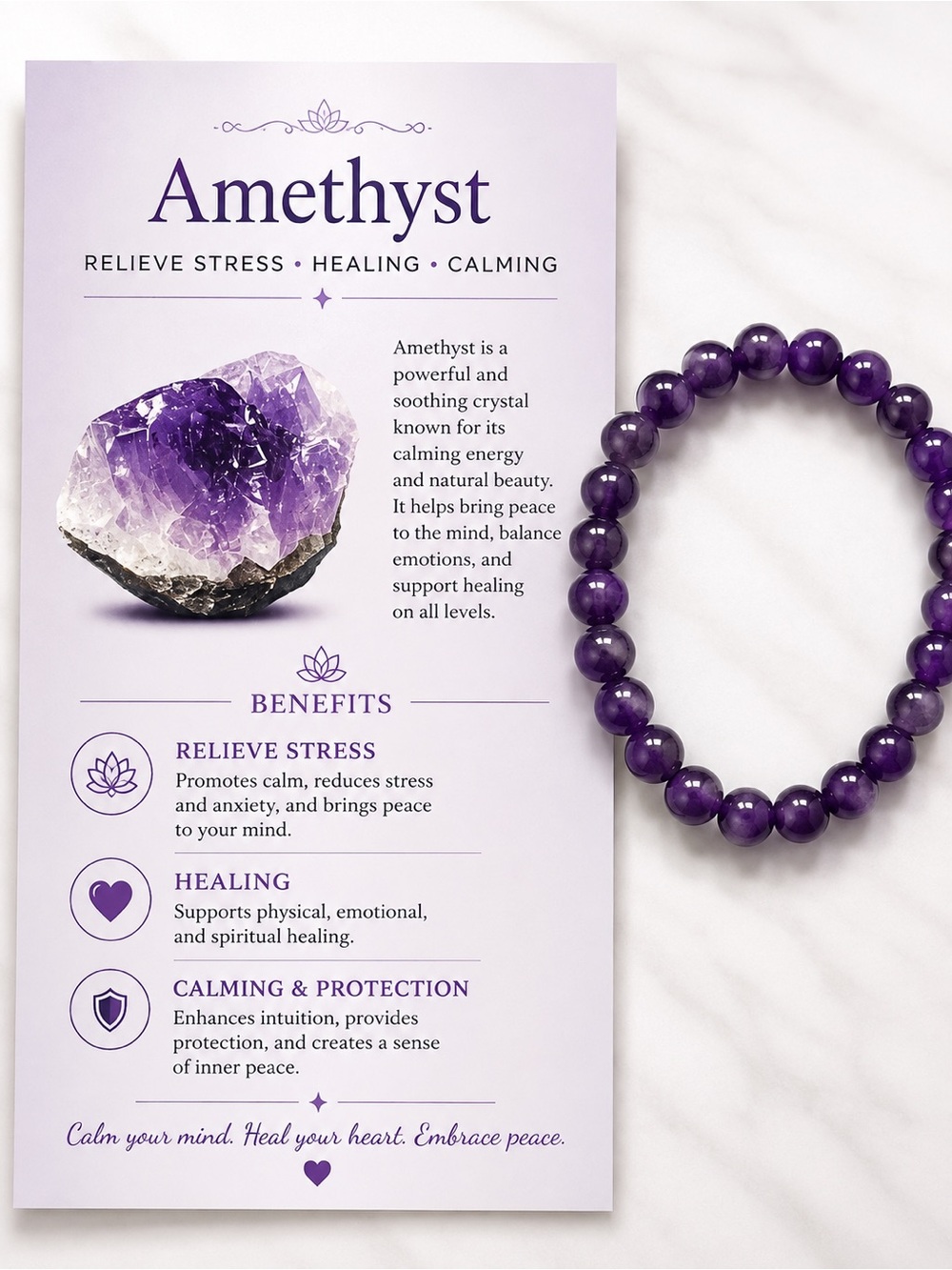 🧿💜Amethyst Beaded Stretch Bracelet - Purple💜🧿